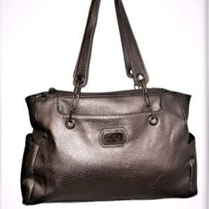 Nicole Miller Brand Vegan Leather Double Strap Shoulder Bag in Light Gold